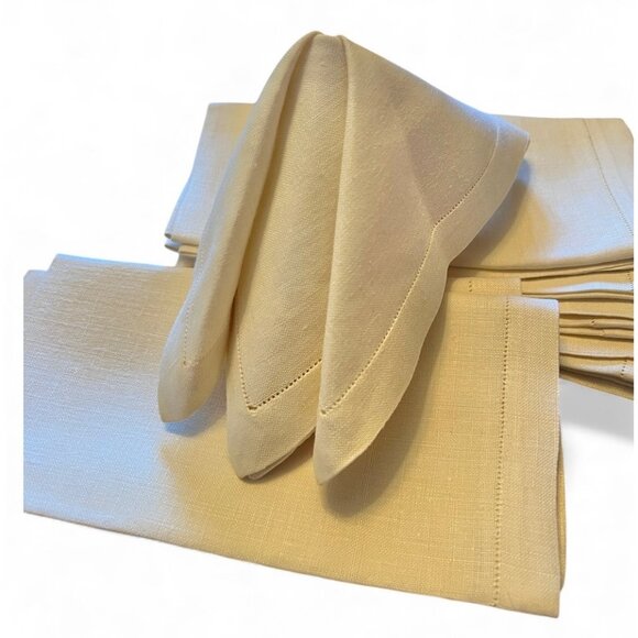 Vintage Quality Linen Napkins Set Of 8 With Pulled Thread Work 16" x 16" Cream - Picture 5 of 6